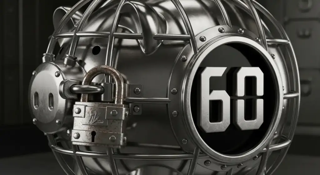 iDeCoの資金が60歳まで引き出せないロックされた貯金箱のイラスト