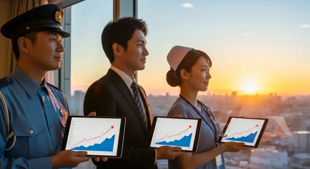 積立NISAで将来の明るい展望を持つ公務員のイメージ