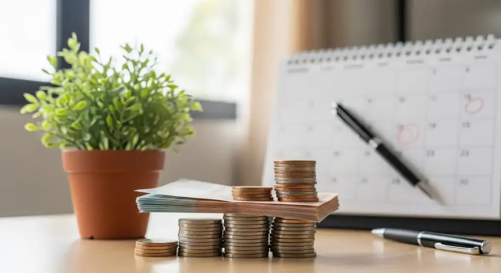 毎月、決まった金額を継続的に積み立てている様子。投資が習慣化され、資産が着実に増えているイメージ。