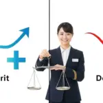 長期投資のメリットとデメリットを天秤で比較する図。公務員や初心者が資産運用を判断するためのバランスを示す。