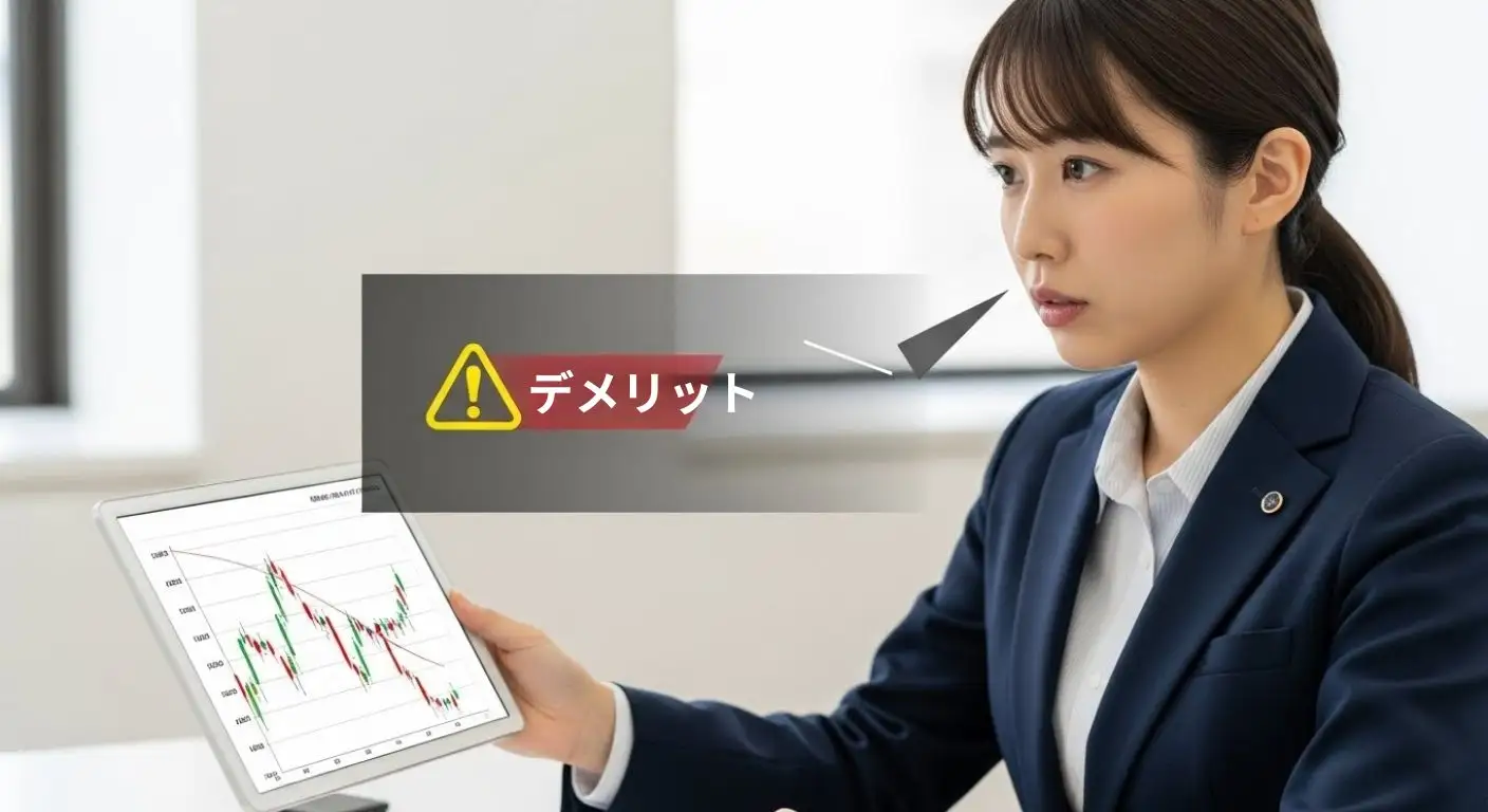 笑顔の公務員がドルコスト平均法のグラフを指さす。投資初心者でもリスクを抑えて安心して資産運用を始めるイメージ。