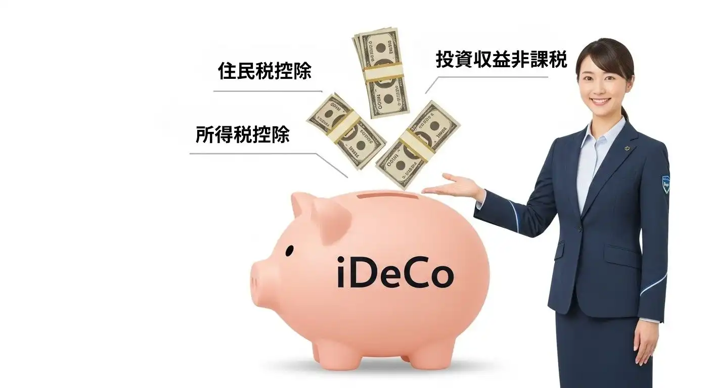 公務員がiDeCoで3つの税制優遇を受けるイメージ